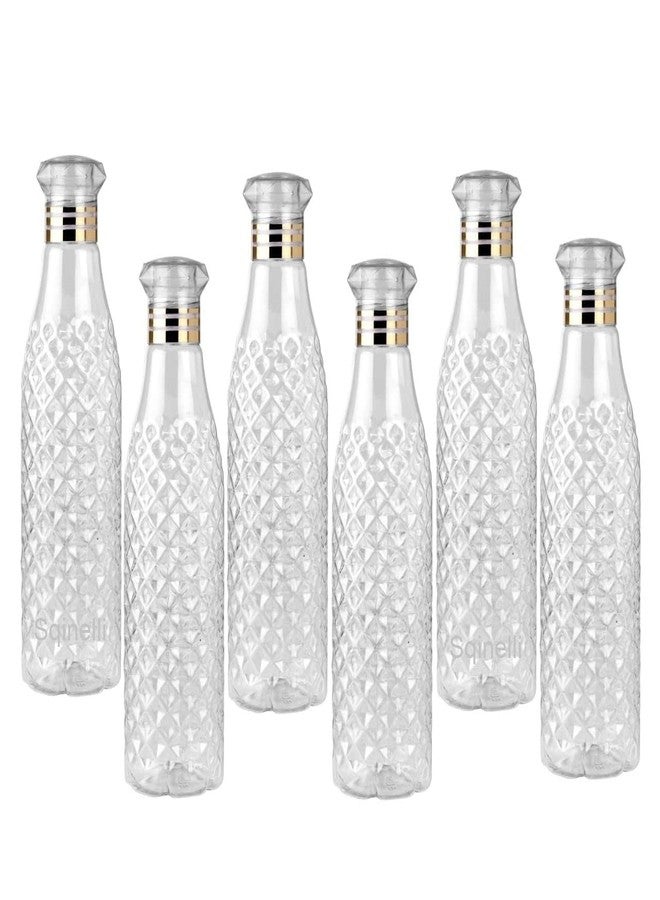 SQINELLI water bottles 1000ml set of 6, Fridge bottles 1 litre, Golden line Design, Transparent - Image 1